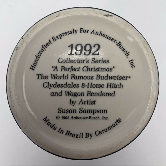 VINTAGE 1992 Budweiser Holiday Beer Stein Mug "A Perfect Christmas" Clydesdales - Picture 9 of 11